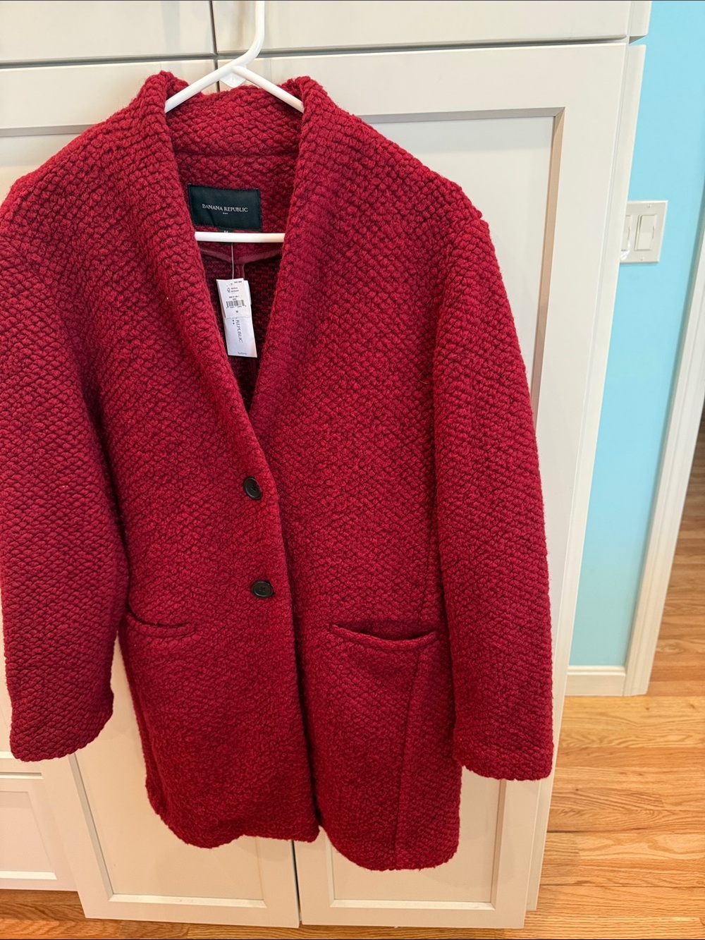 Banana Republic Women's Red Teddy Shawl Collar Coat